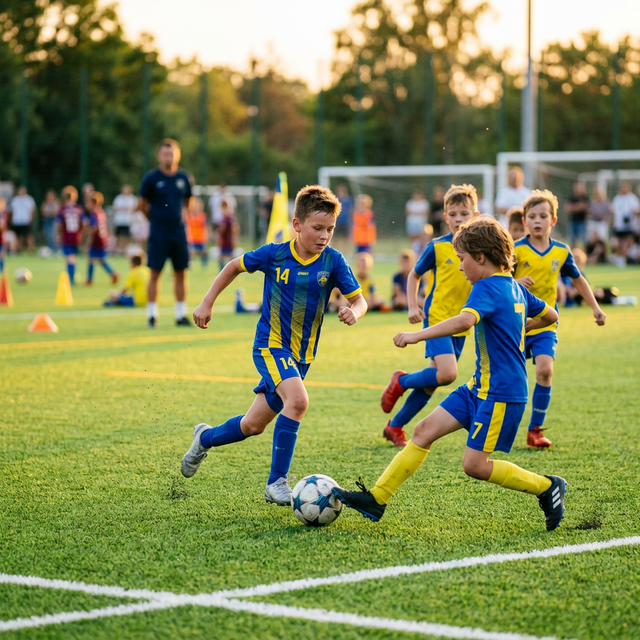 Crianças treinando futebol na Escola Boca Juniors